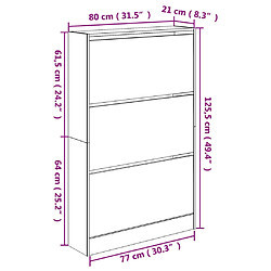 vidaXL Armoire à chaussures gris béton 80x21x125,5cm bois d'ingénierie pas cher