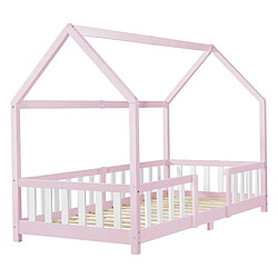 Acheter Lit d'Enfant Design Forme Maison Sisimiut Pin 200 x 90 cm Rose Blanc Mat Laqué [en.casa]