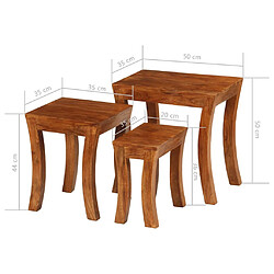 vidaXL Table gigogne 3 pcs Bois massif d'acacia 50x35x50 cm Marron pas cher