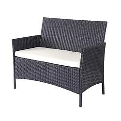 Decoshop26 Salon de jardin avec fauteuils banc et table en poly-rotin noir et coussin crème MDJ04145