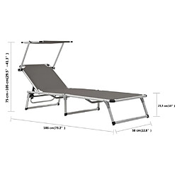 vidaXL Chaise longue pliable avec toit aluminium et textilène gris pas cher