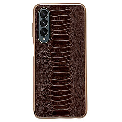 Coque en TPU + cuir véritable électroplaqué, antichoc, texture crocodile pour votre Samsung Galaxy Z Fold4 5G - café