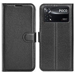 Etui en PU texture litchi avec support, noir pour votre Xiaomi Poco X4 Pro 5G