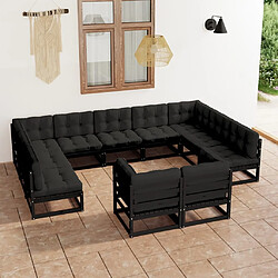 Maison Chic Salon de jardin 11pcs + coussins - Mobilier/Meubles de jardin - Table et chaises d'extérieur noir bois de pin massif -MN75094