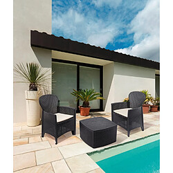 SALON DE JARDIN TREE EXTERIEUR 2 FAUTEUILS AVEC COUSSIN ET TABLE COFFRE SALON POUR JARDIN ET TERRASSE EN PLASTIQUE FAUTEUIL 52X58X90CM TABLE BASSE 54X54X40CM+Sunnydays pas cher