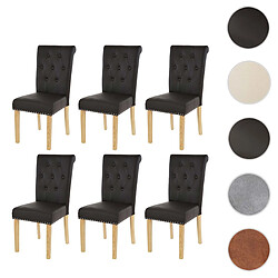 Mendler Lot de 6 chaises de salle à manger Chesterfield II av rivets ~ similicuir brun foncé, pieds clairs