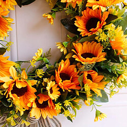 Avis Couronne de fleurs de tournesol artificielle avec tournesol jaune et feuilles vertes pour porte d'entrée mur intérieur ou extérieur décoration de