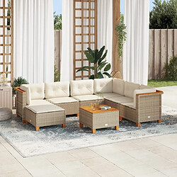 vidaXL Salon de jardin avec coussins 8 pcs beige résine tressée