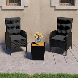 vidaXL Ensemble de bistro de jardin 3 pcs rotin et bois d’acacia noir