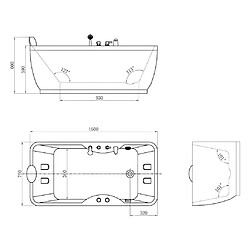 Vente-Unique Baignoire balnéo noire - 1 place - 140L - 150 x 75 x 54,5 cm - Angle gauche - GAVINO pas cher