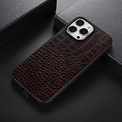 Coque en cuir véritable texture crocodile café pour votre iPhone 12 Pro Max 6.7 pouces