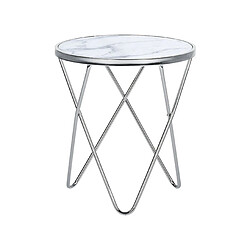 Beliani Table appoint effet marbre blanc et argenté MERIDIAN II