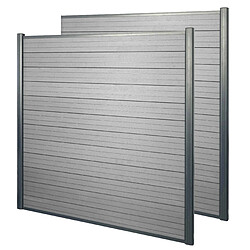 Mendler WPC pare-vue Sarthe, abat-vent, clôture, aluminium premium ~ lot de 2, 3,75m, gris