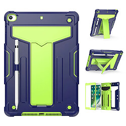 Coque en TPU + silicone avec béquille en forme de T, anti-chute, antichoc bleu marine/olivine pour votre Apple iPad 10.2 (2021)