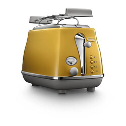 Toaster DELONGHI ICONA CAPITALS 2 tranches - 900W - Grille pain 3 fonctions - Chauffe viennoisseries inclus - Jaune