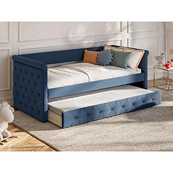 Vente-Unique Lit banquette gigogne LOUISE - 2x90x190cm - Tissu bleu + matelas