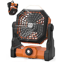 Ventilateur de Camping avec Lumière, Ventilateur de Bureau Portable à Batterie Rechargeable de 10400 mAh Refroidissant un Ventilateur de Bureau USB Extérieur Silencieux avec Crochet de Suspension pour Chambre à Coucher, Table,