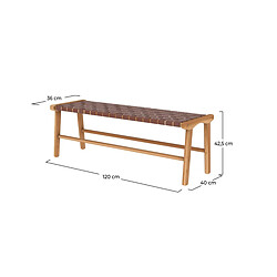 Rendez Vous Deco Banc Kuna 120 cm en cuir tressé marron