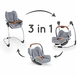 Smoby - Bébé Confort - Siege Gris + Chaise Haute 3 en 1 - Pour Poupons et Poupées - Fonction Balancelle