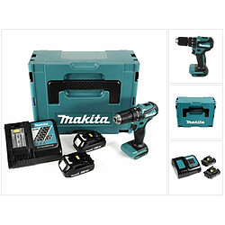 Makita DHP 483 RAJ Perceuse-visseuse à percussion sans fil 18 V 40 Nm Brushless + 2x Batteries 2,0 Ah + Chargeur + Makpac