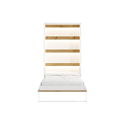 Acheter Vente-Unique Lit escamotable 120 x 200 cm - Ouverture verticale manuelle - Avec LEDs - Blanc et naturel + Matelas - RAPILI