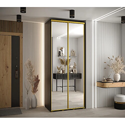 Abiks Meble Armoire à portes coulissantes Davos 2 H235.2 x L120 x P60 2 portes coulissante (Noir/Noir/Or)