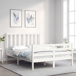 Maison Chic Cadre/structure de lit avec tête de lit pour adulte - Lit Moderne Chambre blanc 140x190 cm bois massif -MN66424