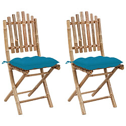 vidaXL Chaises pliables de jardin lot de 2 avec coussins Bambou