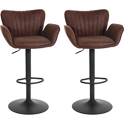 Decoshop26 Lot de 2 tabourets de bar chaise haute avec accoudoir repose-pieds rotatif en tissu marron foncé base en fer noir TDB04091