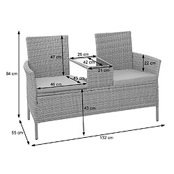 Acheter Decoshop26 Banc en polyrotin avec table fauteuils chaises de jardin 132cm noir coussin gris foncé 04_0001141