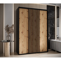 Abiks Meble Armoire LANKO 1 À Portes Coulissantes 235,2/170/60 3 Portes (Noir/Artisan)