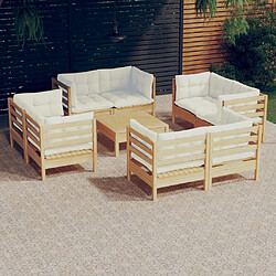 Maison Chic Salon de jardin 9 pcs + coussins - Mobilier/Meubles de jardin - Table et chaises d'extérieur crème Bois de pin -MN60074