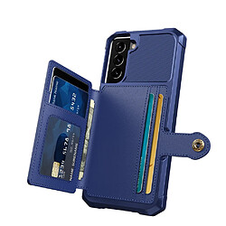 Coque en TPU + PU antichoc avec béquille et porte-cartes bleu pour votre Samsung Galaxy S22 5G