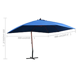 vidaXL Parasol suspendu avec mât en bois 400x300 cm Bleu pas cher