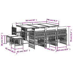 vidaXL Ensemble à manger de jardin 11pcs avec coussins gris poly rotin pas cher