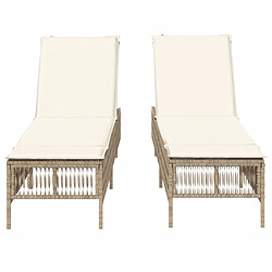 Acheter vidaXL Chaises longues avec coussins lot de 2 beige résine tressée