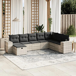 vidaXL Salon de jardin 8 pcs avec coussins gris clair résine tressée