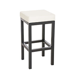 Decoshop26 Tabouret de bar x1 avec repose-pieds design simple hauteur d'assise 80 cm en PVC crème et support en métal noir 10_0005407