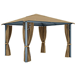 Acheter Maison Chic Tonnelle | Pergola avec rideau 300x300 cm Taupe Aluminium -GKD23551