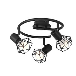 NETTLIFE 3 Spots de Plafond Rond E14 Noir Rétro Pivotants en Métal pour Chambre Salon Étude Couloir, Max. 25W (Ampoules Non Incluses)