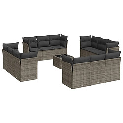 vidaXL Salon de jardin avec coussins 13 pcs gris résine tressée