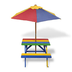 Helloshop26 Table et bancs en bois avec parasol pour enfant 0102011