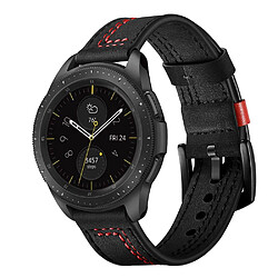 Bracelet en cuir véritable 22mm points en forme noir pour votre Huawei Watch GT/Samsung Galaxy Watch 46mm