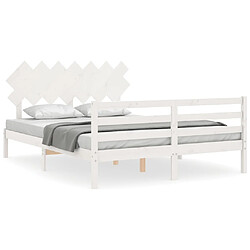 Maison Chic Lit adulte - Cadre Structure de lit avec tête de lit Contemporain blanc King Size bois massif -MN42695