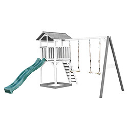 AXI Beach Tower Aire de Jeux avec Toboggan en VERT, 2 Balançoires & Bac à Sable | Grande Maison Enfant extérieur en Gris & BLANC | Cabane de Jeu en Bois FSC