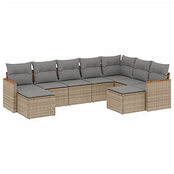 Maison Chic Ensemble à manger d'extérieur 9 pcs avec coussins,Salon de jardin,Mobilier de jardin mélange beige résine tressée -GKD565967