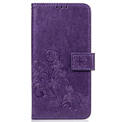 Wewoo Housse Coque Étui en cuir à motif de fleurs pressées Lucky Clover pour Hucompagnon 20, avec support et logements pour cartes, portefeuille dragonne (violet)