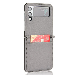 Coque en TPU + PU texture litchi avec porte-carte gris pour Samsung Galaxy Z Flip3 5G