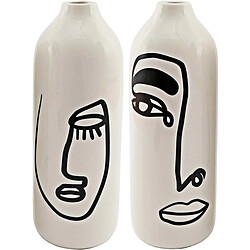 Sil Vase en dolomite motif visage 22 x 8 cm (Lot de 2).