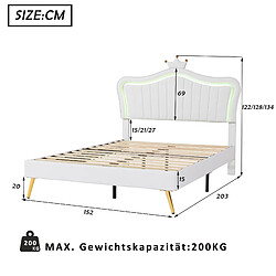 Acheter KOMHTOM Lit Double Capitonné 140 X 200 cm - Cadre De Lit Couronne Blanche - En Cuir Pu Avec LED - Sommier À Lattes et Dossier - Sans Matelas